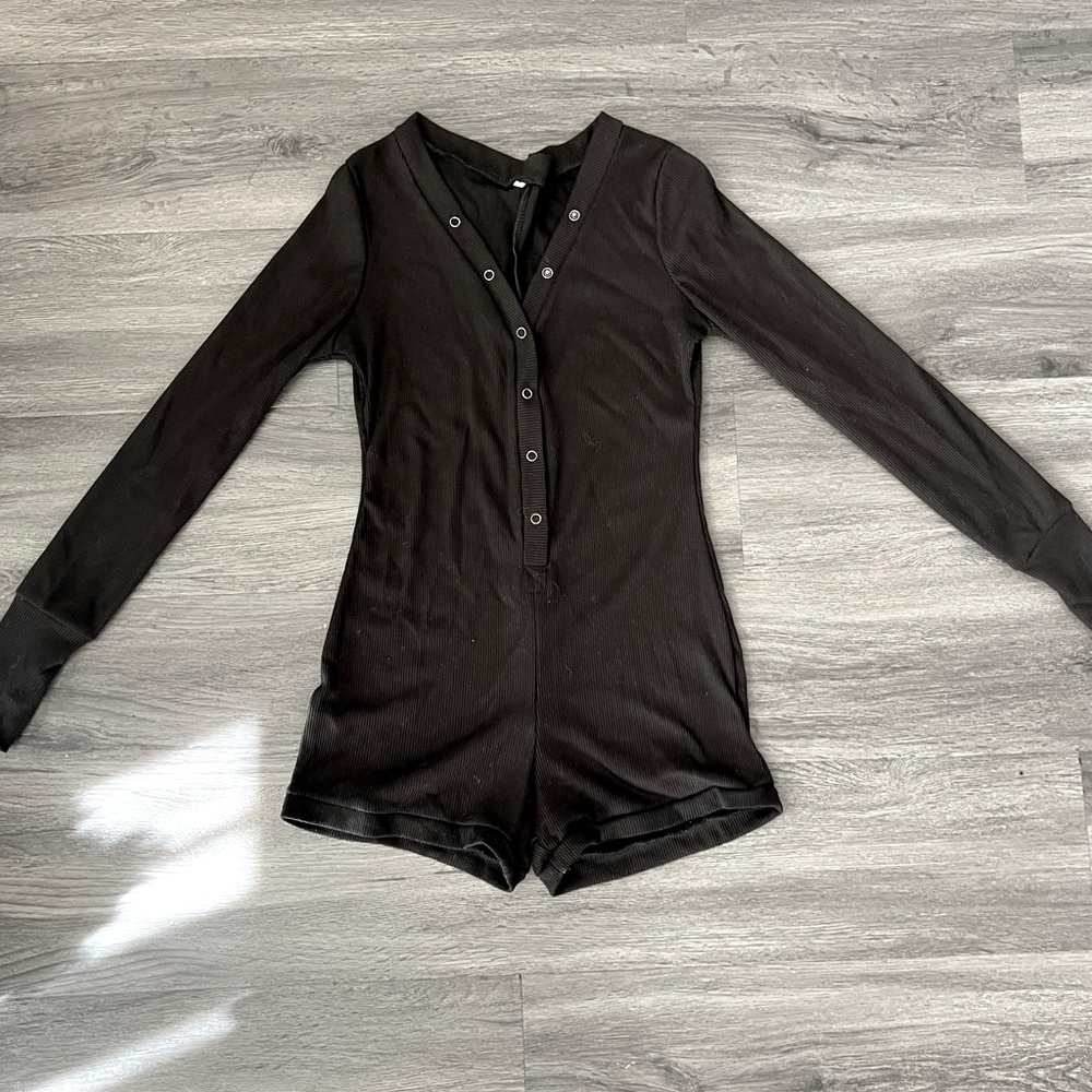 Buttoned up black bodycon romper